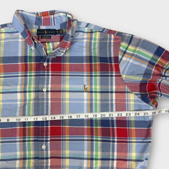 Polo Ralph Lauren Men's XXL Plaid Oxford Button Down Slim Fit Shirt Flesh Pony - Picture 5 of 9